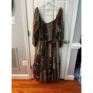 Vintage Santa Fe by Anita Kantor Tribal Print Boho Tie Waist Maxi Dress sz 4 or